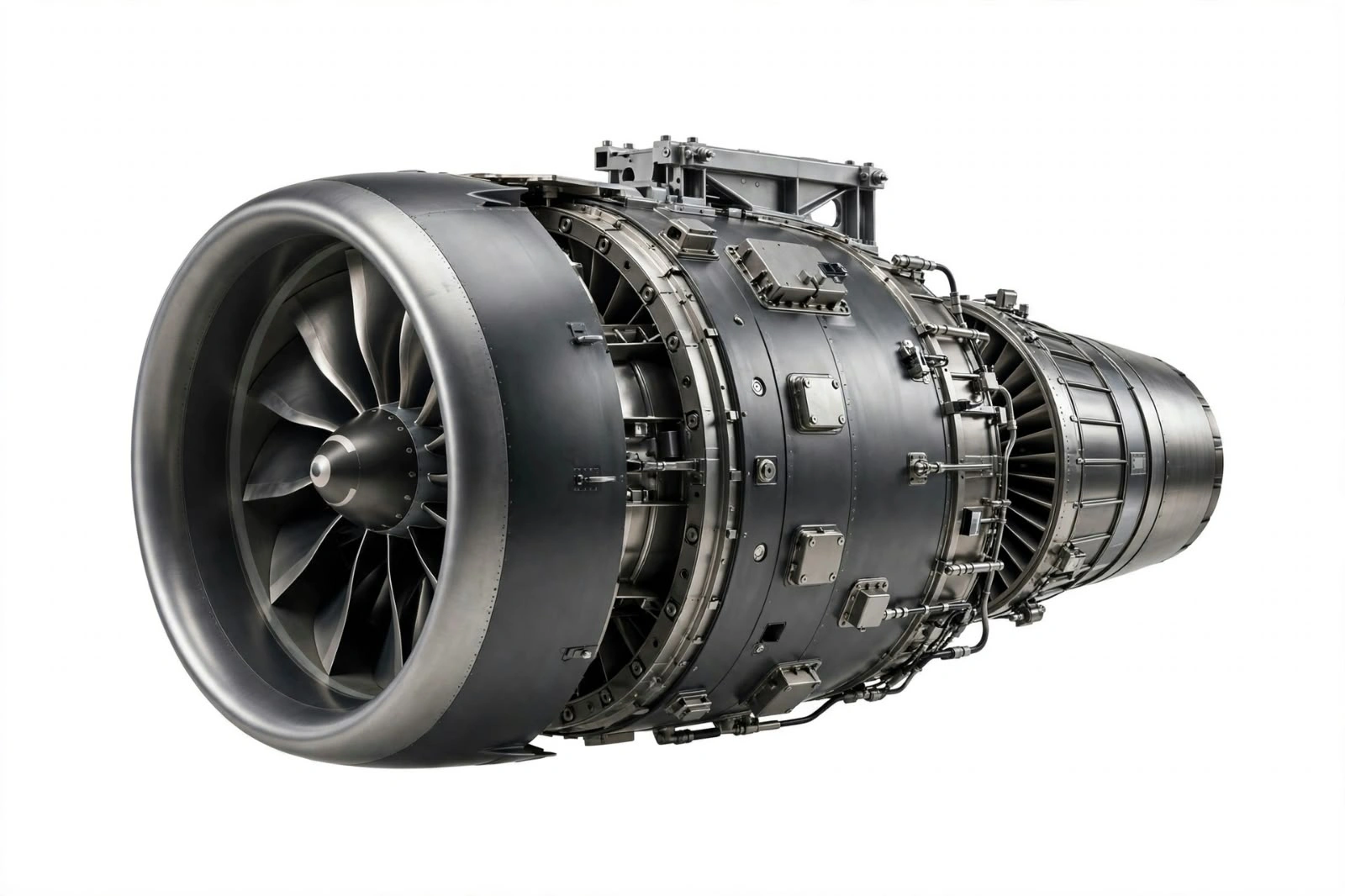 Modern turbofan engine with a large front fan, an example of turbine engine technology